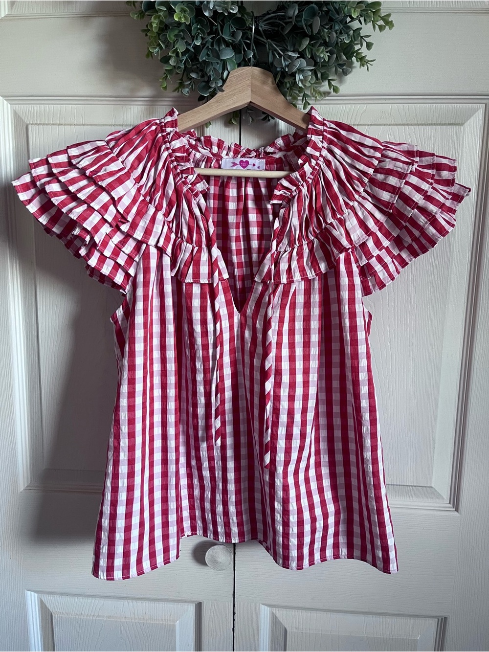 Buddy Love Red and White Gingham Ruffle Top